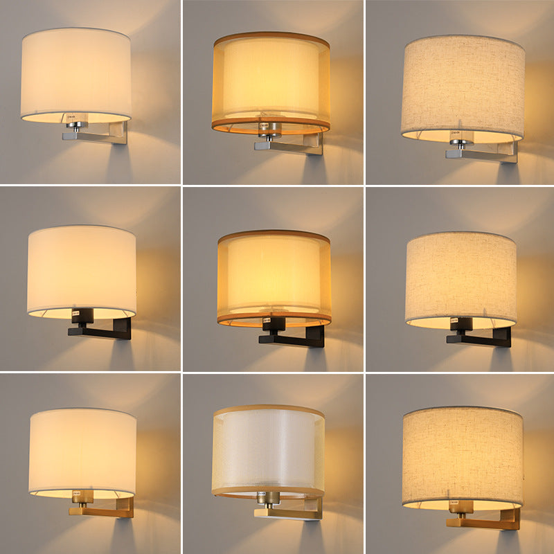 Zenora Bedside Wall Lights - Modern Chinese Linen Shade Ambient Lamp for Bedroom - Oriento Arte