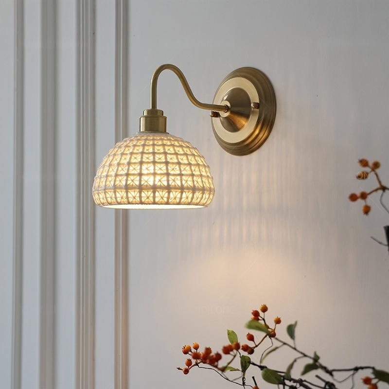 Vintara Retro Wall Lights - Vintage Ceramic Brass Bedroom Sconce for Bedside - Oriento Arte