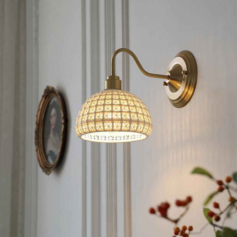 Vintara Retro Wall Lights - Vintage Ceramic Brass Bedroom Sconce for Bedside - Oriento Arte