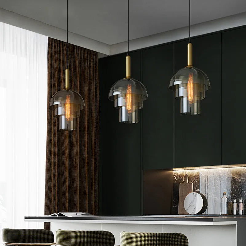 Tier - Lampara Colgante Cristal Industrial Retro Luz Barra