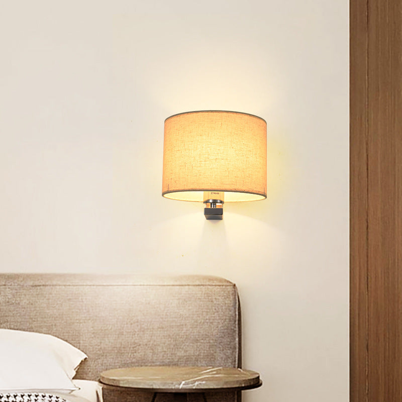 Zenora Bedside Wall Lights - Modern Chinese Linen Shade Ambient Lamp for Bedroom - Oriento Arte