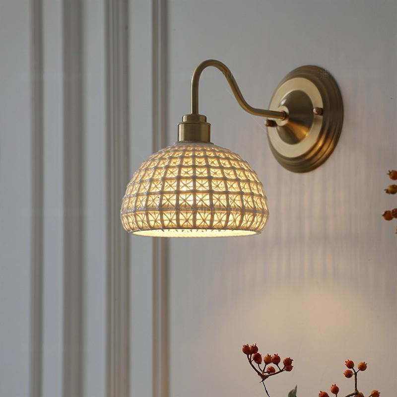 Vintara Retro Wall Lights - Vintage Ceramic Brass Bedroom Sconce for Bedside - Oriento Arte