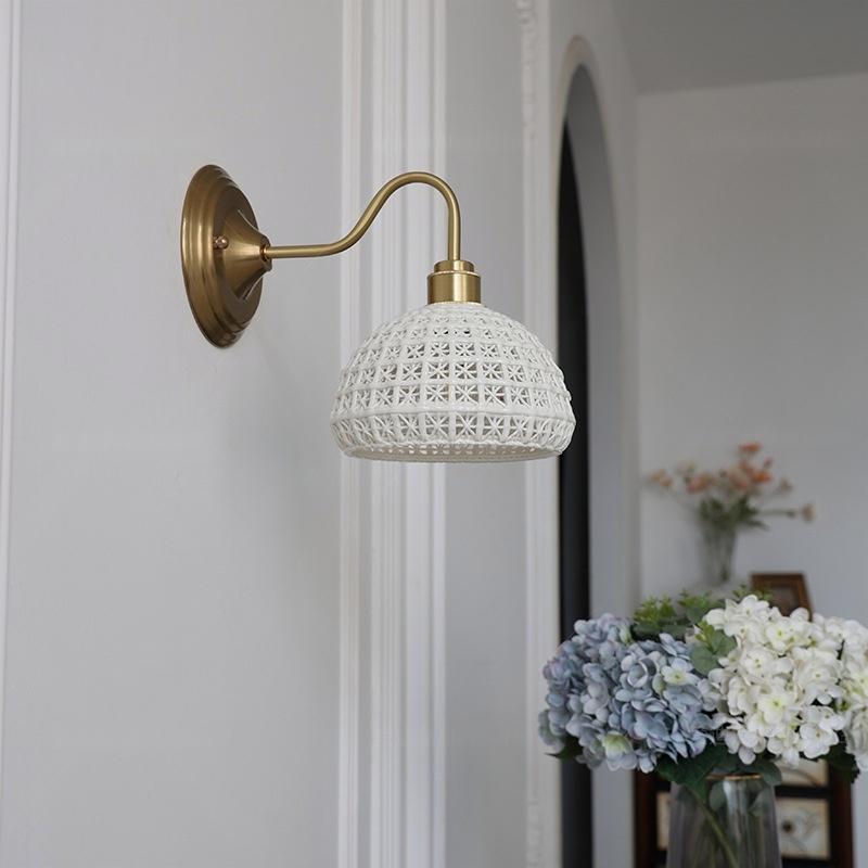 Vintara Retro Wall Lights - Vintage Ceramic Brass Bedroom Sconce for Bedside - Oriento Arte